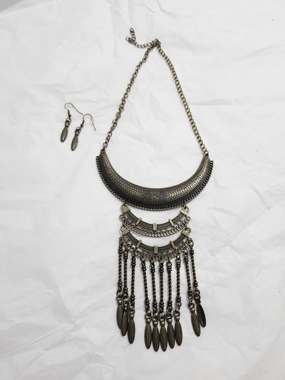 paparazzi Antique Gold-Tone Boho Fringe Necklace & Earrings